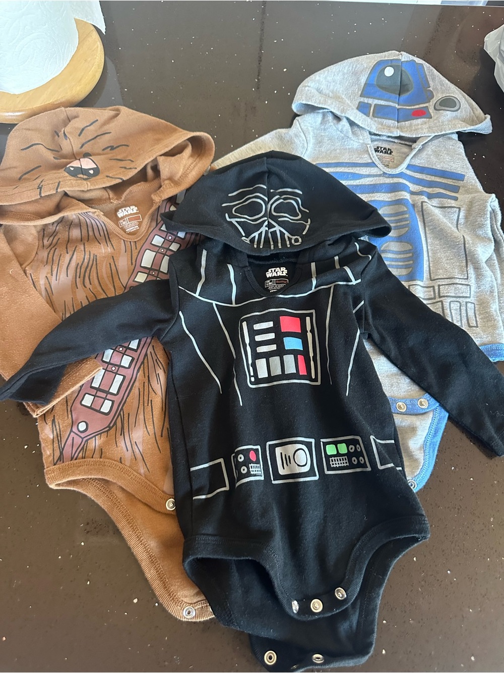 Star Wars Baby Bodysuit Set - Black, Brown, Gray Hooded One-Pieces